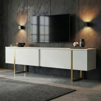 Comoda TV, Nordure, Onera, 180x50x30 cm, Alb/Auriu imagine