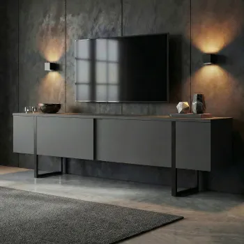 Comoda TV, Nordure, Onera, 180x50x30 cm, Antracit / Negru imagine