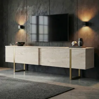 Comoda TV, Nordure, Onera, 180x50x30 cm, Travertin / Auriu imagine