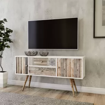 Comoda TV Odense, Kalune Design, 122x35x65 cm, alb/natural imagine