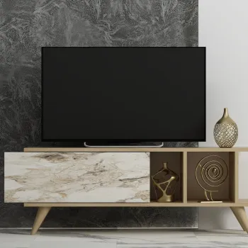Comoda TV, Odessa, Liberty, 120x30x45 cm, PAL, Stejar safir / marmura imagine
