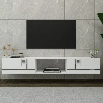 Comoda TV, Olivia, Aredam, Alb / Argintiu imagine