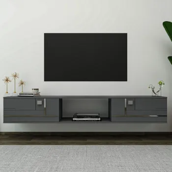 Comoda TV, Olivia, Aredam, Antracit / Argintiu imagine