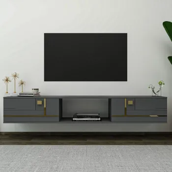 Comoda TV, Olivia, Aredam, Antracit / Aur imagine