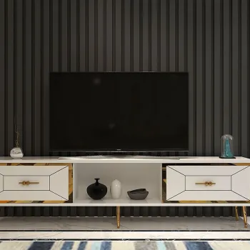 Comoda TV, Olivia, Arno, Alb/Auriu imagine