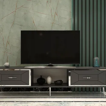 Comoda TV, Olivia, Arno, Antracit / Argintiu imagine