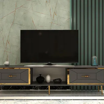 Comoda TV, Olivia, Arno, Antracit / Aur imagine