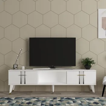 Comoda TV, Olivia, Asel, 150x44.6x29.6 cm, PAL , Alb / Argintiu imagine