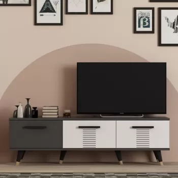 Comoda TV, Olivia, Asimo, 150 x 45 x 35 cm, pal melaminat, antracit/alb imagine