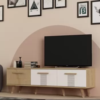 Comoda TV, Olivia, Asimo, 150 x 45 x 35 cm, pal melaminat, stejar/alb imagine