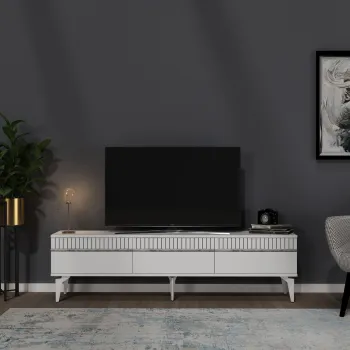 Comoda TV, Olivia, Defne, Alb / Argintiu imagine