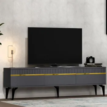 Comoda TV, Olivia, Defne, Antracit / Aur imagine