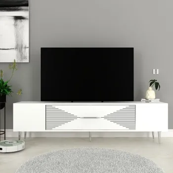 Comoda TV, Olivia, Dekol1, Alb / Argintiu imagine