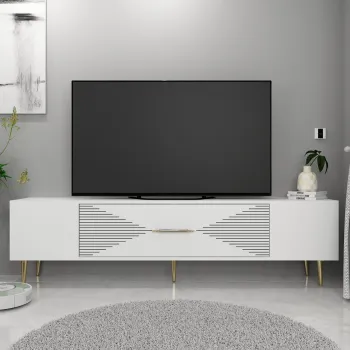 Comoda TV, Olivia, Dekol1, Alb/Auriu imagine