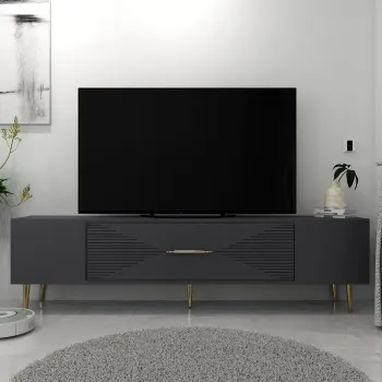 Comoda TV, Olivia, Dekol1, Antracit / Aur imagine
