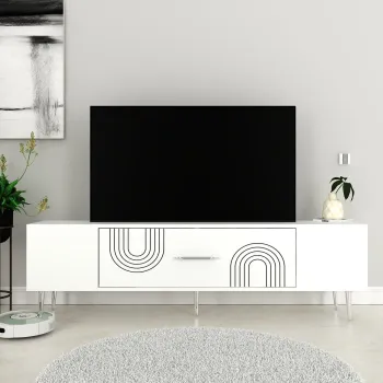 Comoda TV, Olivia, Dekol2, Alb / Argintiu imagine