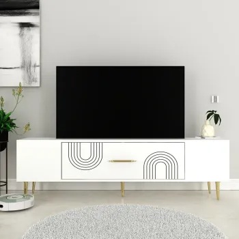 Comoda TV, Olivia, Dekol2, Alb/Auriu imagine