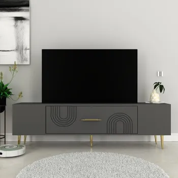 Comoda TV, Olivia, Dekol2, Antracit / Aur imagine