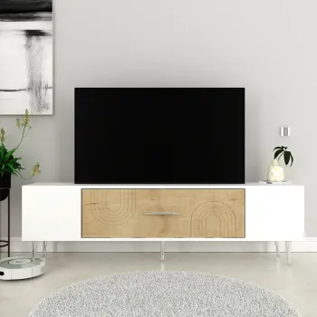 Comoda TV, Olivia, Dekol2, Stejar Safir / Alb / Argintiu imagine