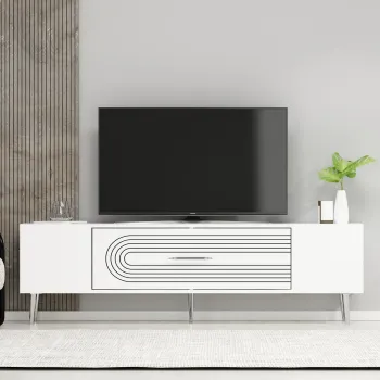 Comoda TV, Olivia, Dekol3, Alb / Argintiu imagine