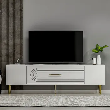 Comoda TV, Olivia, Dekol3, Alb/Auriu imagine