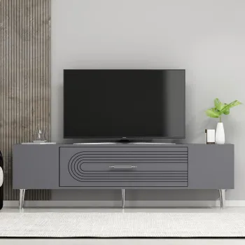 Comoda TV, Olivia, Dekol3, Antracit / Argintiu imagine