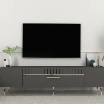 Comoda TV, Olivia, Dekolp1, Antracit / Argintiu imagine