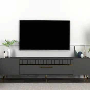 Comoda TV, Olivia, Dekolp1, Antracit / Aur imagine