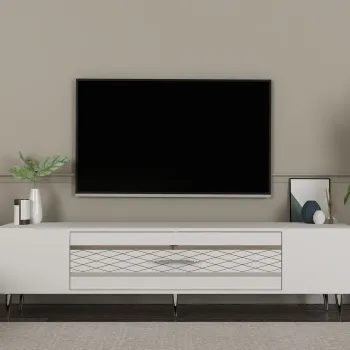 Comoda TV, Olivia, Dekolp2, Alb / Argintiu imagine