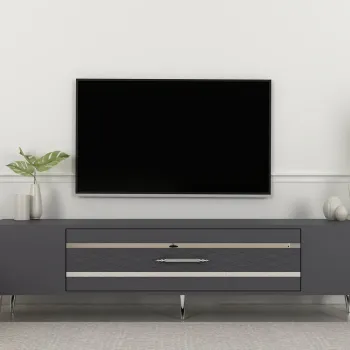 Comoda TV, Olivia, Dekolp2, Antracit / Argintiu imagine