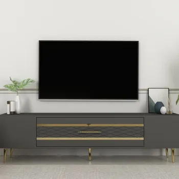 Comoda TV, Olivia, Dekolp2, Antracit / Aur imagine