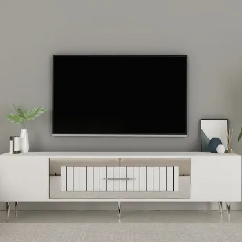 Comoda TV, Olivia, Dekolp3, Alb / Argintiu imagine