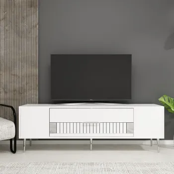 Comoda TV, Olivia, Dekolp4, Alb / Argintiu imagine