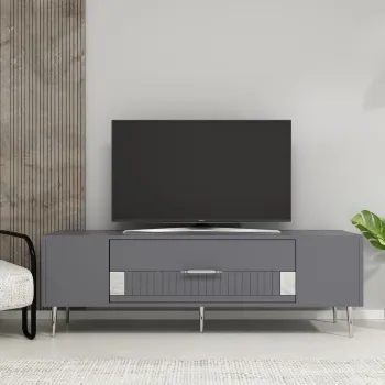 Comoda TV, Olivia, Dekolp4, Antracit / Argintiu imagine
