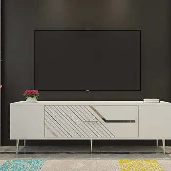 Comoda TV, Olivia, Dekolp5, Alb / Argintiu imagine