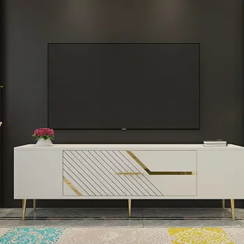 Comoda TV, Olivia, Dekolp5, Alb/Auriu imagine