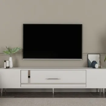 Comoda TV, Olivia, Dekop1, Alb / Argintiu imagine