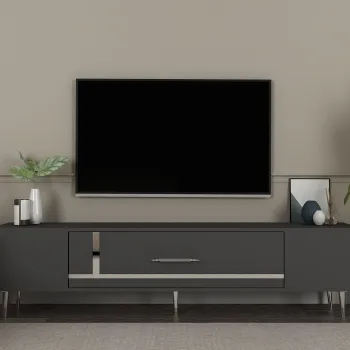 Comoda TV, Olivia, Dekop1, Antracit / Argintiu imagine