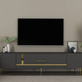 Comoda TV, Olivia, Dekop1, Antracit / Aur imagine