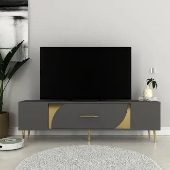 Comoda TV, Olivia, Dekop2, Antracit / Aur imagine