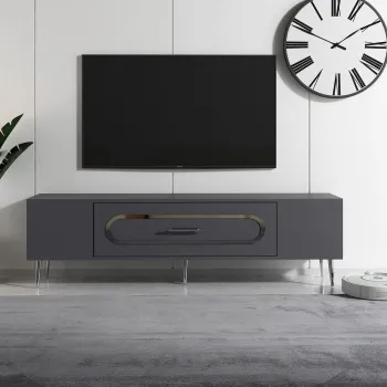 Comoda TV, Olivia, Dekop3, Antracit / Argintiu imagine