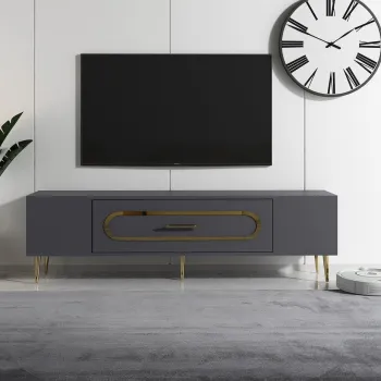 Comoda TV, Olivia, Dekop3, Antracit / Aur imagine