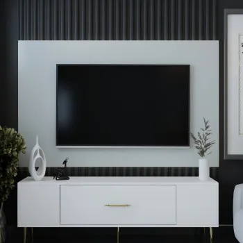 Comoda TV, Olivia, Dekos, Alb/Auriu imagine