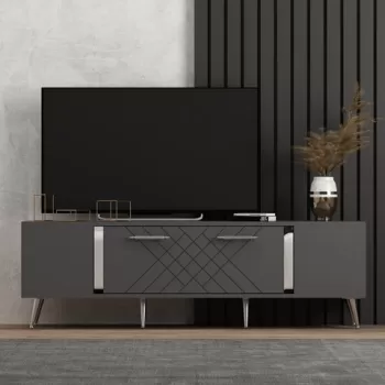 Comoda TV, Olivia, Detas, 150 x 48.2 x 35 cm, pal melaminat, antracit/argintiu imagine