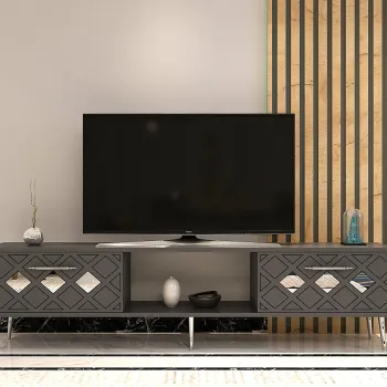 Comoda TV, Olivia, Dome, Antracit / Argintiu imagine