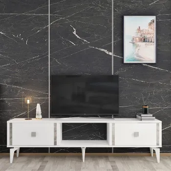 Comoda TV, Olivia, Doruk, Alb / Argintiu imagine