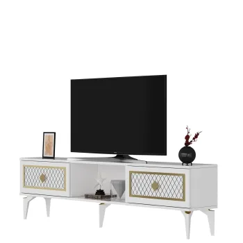 Comoda TV, Olivia, Herry, Alb/Auriu imagine