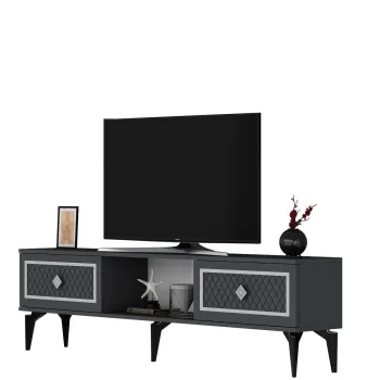 Comoda TV, Olivia, Herry, Antracit / Argintiu imagine