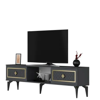 Comoda TV, Olivia, Herry, Antracit / Aur imagine