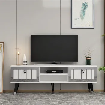 Comoda TV, Olivia, Lidya, Alb / Argintiu imagine